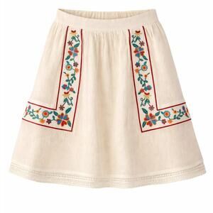 Skies Are Blue XS Cream Embroidered Floral Boho Skirt Rayon Lined Cottagecore